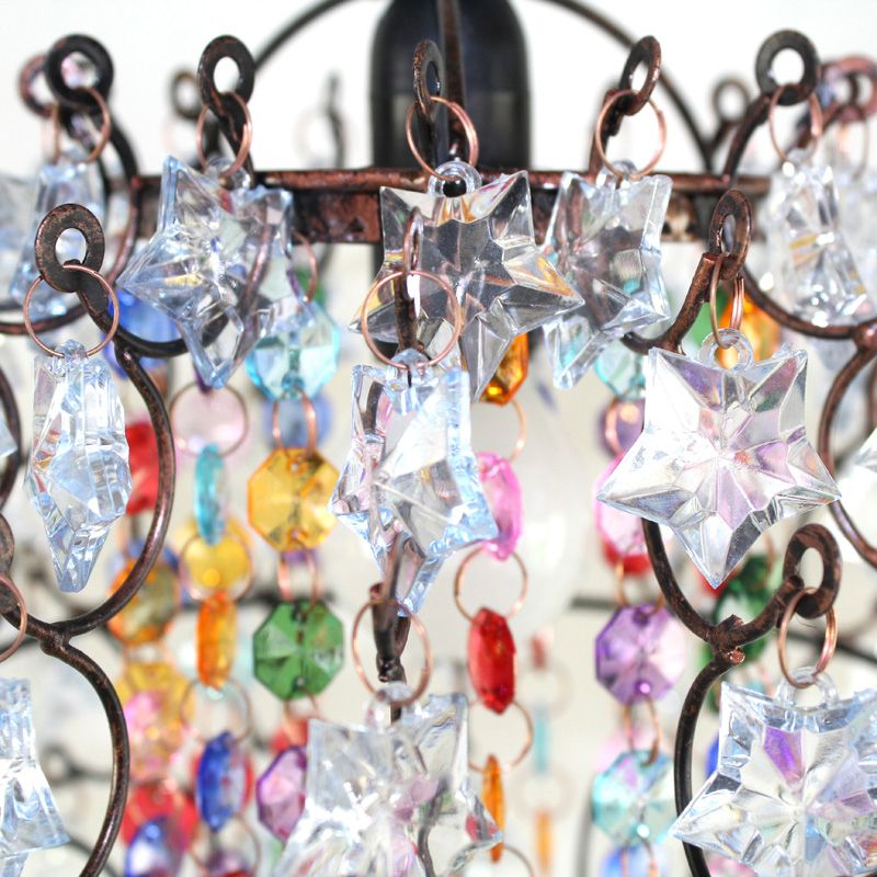 Candelera de colgante de jaula global con decoración de cristal de estrella Vintage 1 Cabeza colgante Luz de techo en cobre envejecido