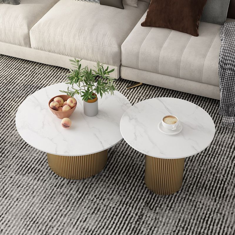 Round White Slate Coffee Table Pedestal 2 Nesting Coffee Table Set