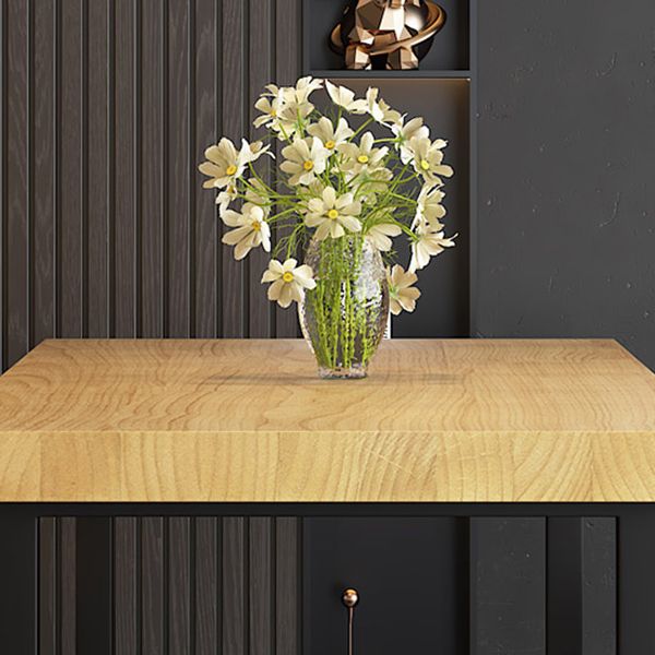 Industrial Trestle Base Dining Table Rectangle Solid Wood Dining Table
