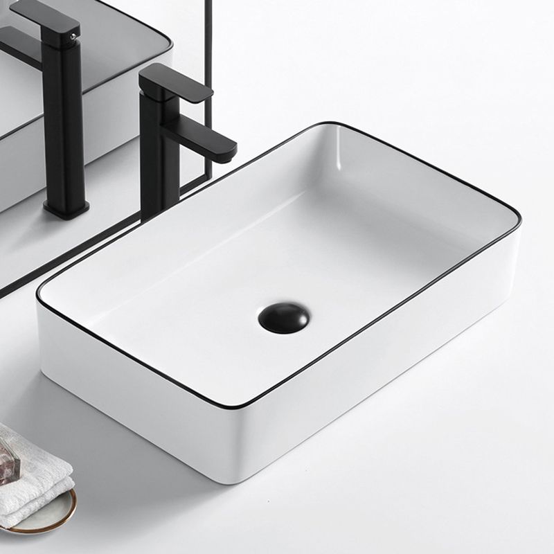 Modern Bathroom Sink Porcelain Rectangular with Overflow and Drain Assembly Basin Sink