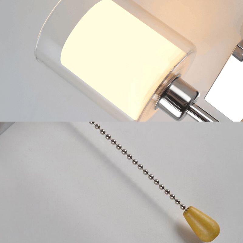 Beige/Chrome Cylindrical Sconce Modern 1 Light Smoke/Clear Glass Wall Mount Light with Switch/No Switch/Cable Switch