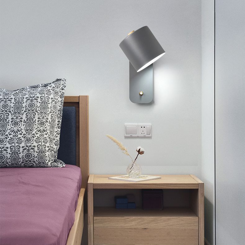 Bedroom Wall Mounted Light Fixture Nordic Style Wall Sconce Lighting with Cylinder Metal Shade