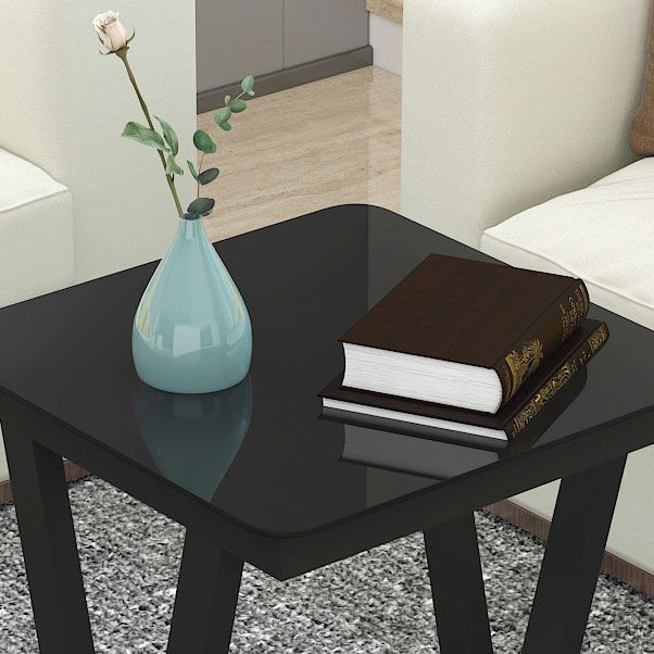 Square Glass Top Side Table 23.6" Tall Steel Trestle Base End Table with Shelf