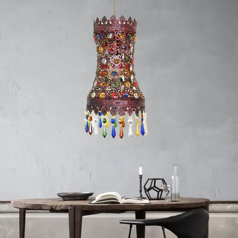 Metal Curvy Drop Pendant Antique 1 Light Restaurant Hanging Light Fixture in Copper