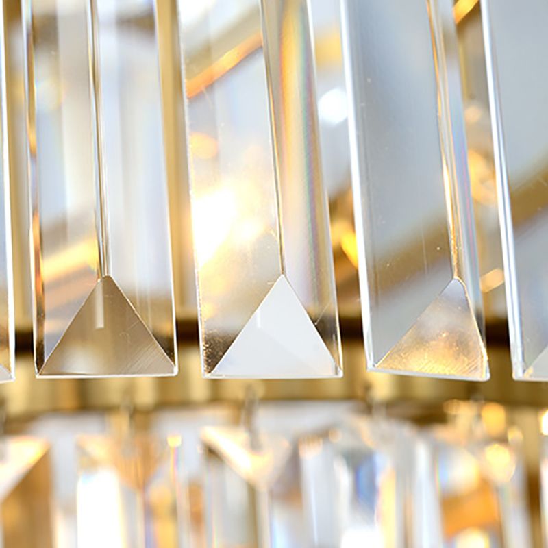 3-stufige runde Kronleuchterleuchte zeitgenössische Metallanhängerlampe mit Kristallblock in Gold