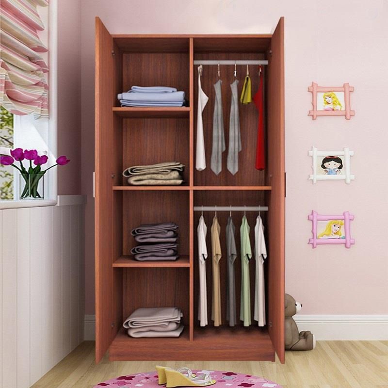 Bedroom Hinged Door Storage Cabinet Manufactured Wood Modern Cabinet with Garment Rod