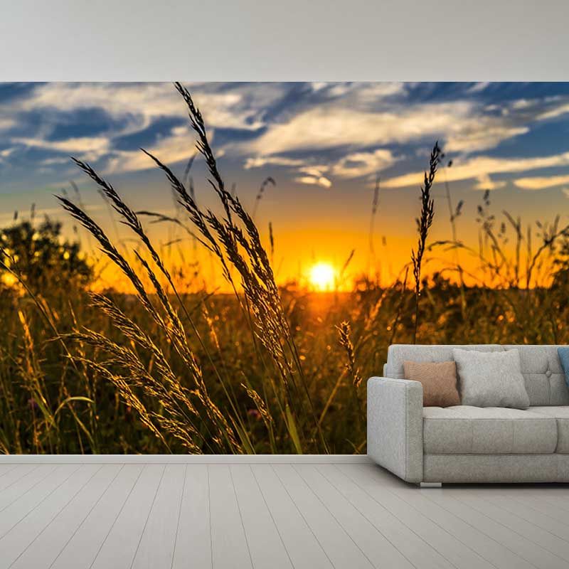 Customized Wheat Field Mural Stain Resistant with Plump Ears of Wheat Pattern for Dining Room