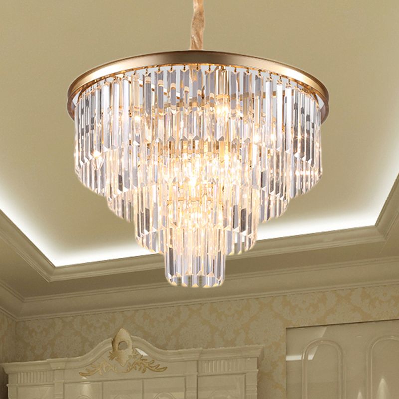 Zwart/goud verstelbare taps toelopende kroonluchter lamp Minimalistisch 6/9/15-licht kristal hangerverlichting, 19,5 "/23.5" /31,5 "W