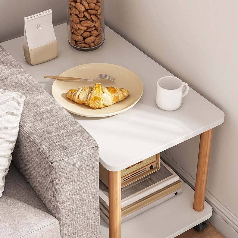 Scandinavian Wood 4 Legs Side Table Natural/White End Table with Casters