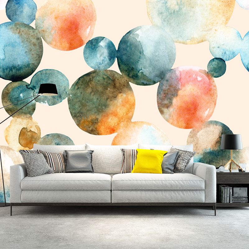 Modern Art Circles Drawing Mural for Bedroom Personalized Size Wall Art in Yellow