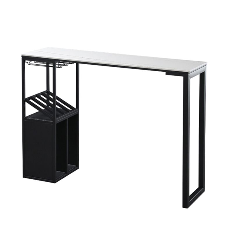 Sintered Stone Bar Dining Table Industrial Rectangle Bar Height Pub Table with Shelves