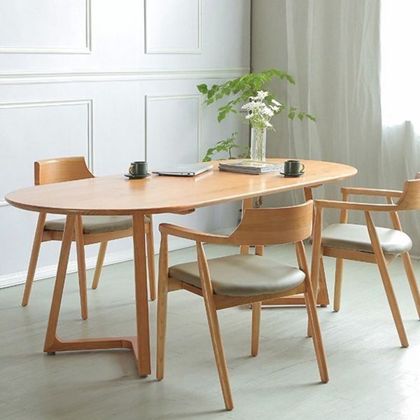 Contemporary Style Dining Table Solid Wood Oval Dinette Table for Home Kitchen