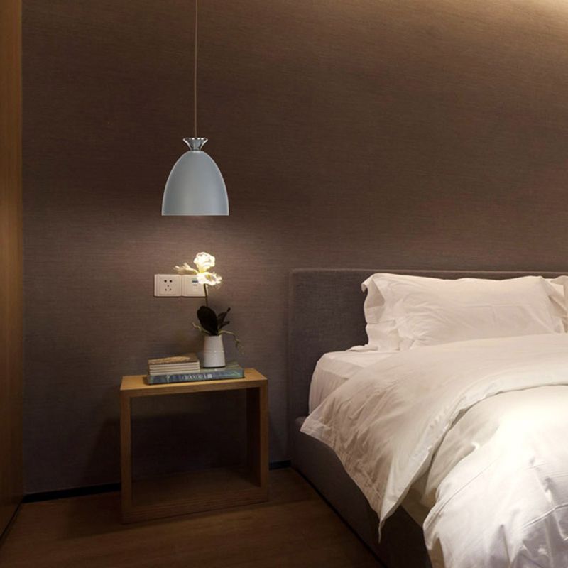 Domed Pendant Lighting Minimalist Metallic 1 Light Grey Pendulum Light for Bedroom