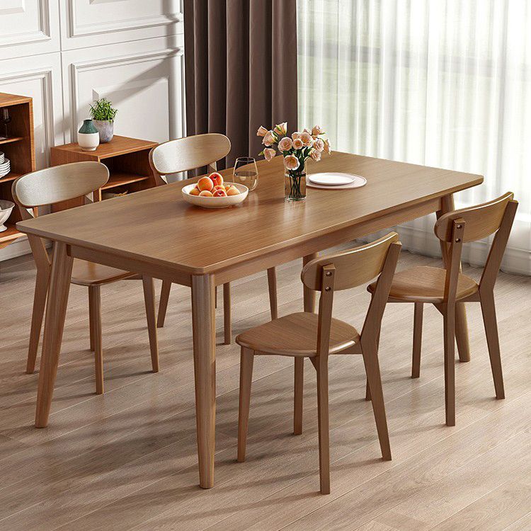 Modern Solid Wood Brown Dining Table Rectangle Shape Standard Dining Table for Kitchen