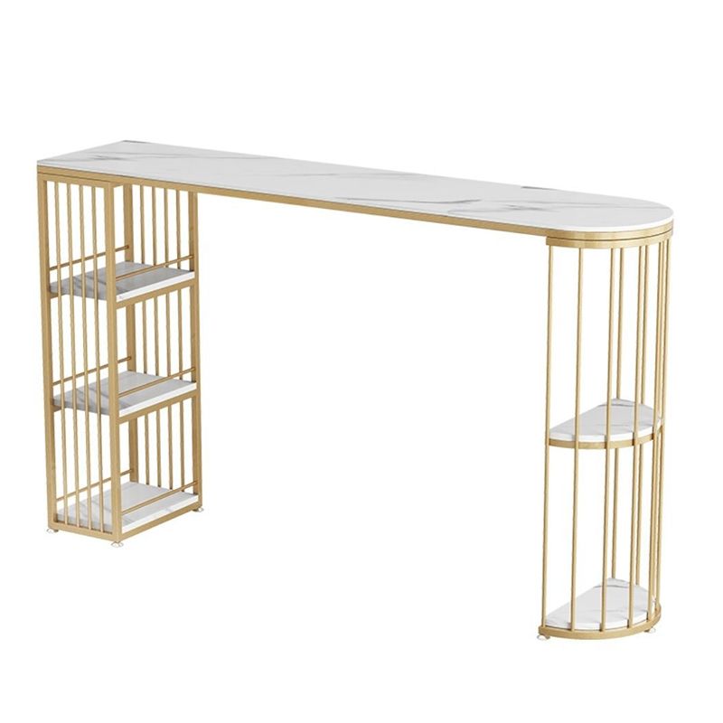 Modern Bistro Bar Table Sintered Stone Rectangle Bar Table with Shelves