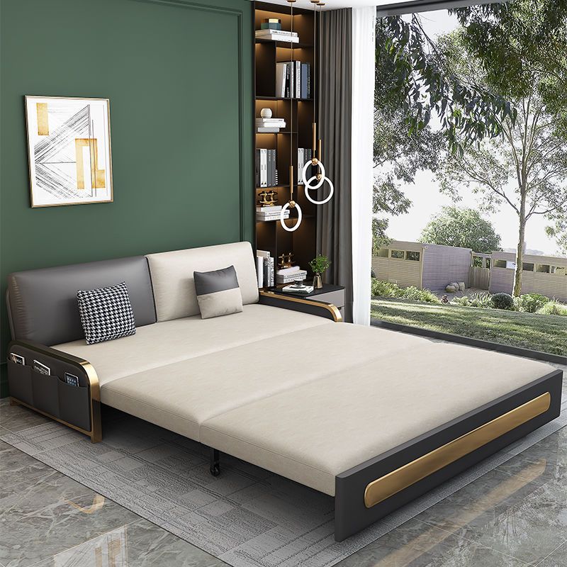 Modern 33.4" H Faux Leather Armless Sofa Bed For Living Room