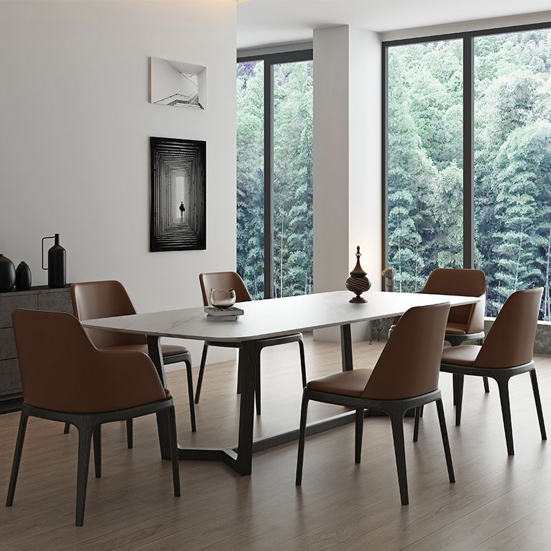 Rectangle Trestle Base Industrial Table White Fixed Table with Sintered Stone