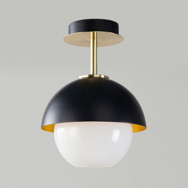 Vetro Orb Semi Flush Mount Luce con Domed Shade Bagno 1 Luce Lampada da soffitto moderna in nero