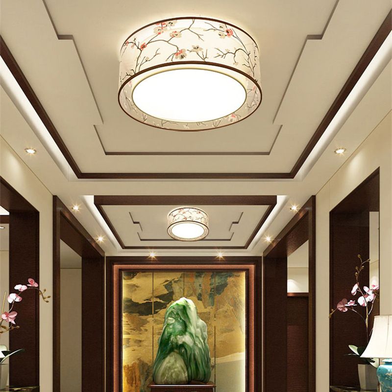 Luz de techo sombreada de tela, techo de Sala de estar tradicional incrustado en blanco