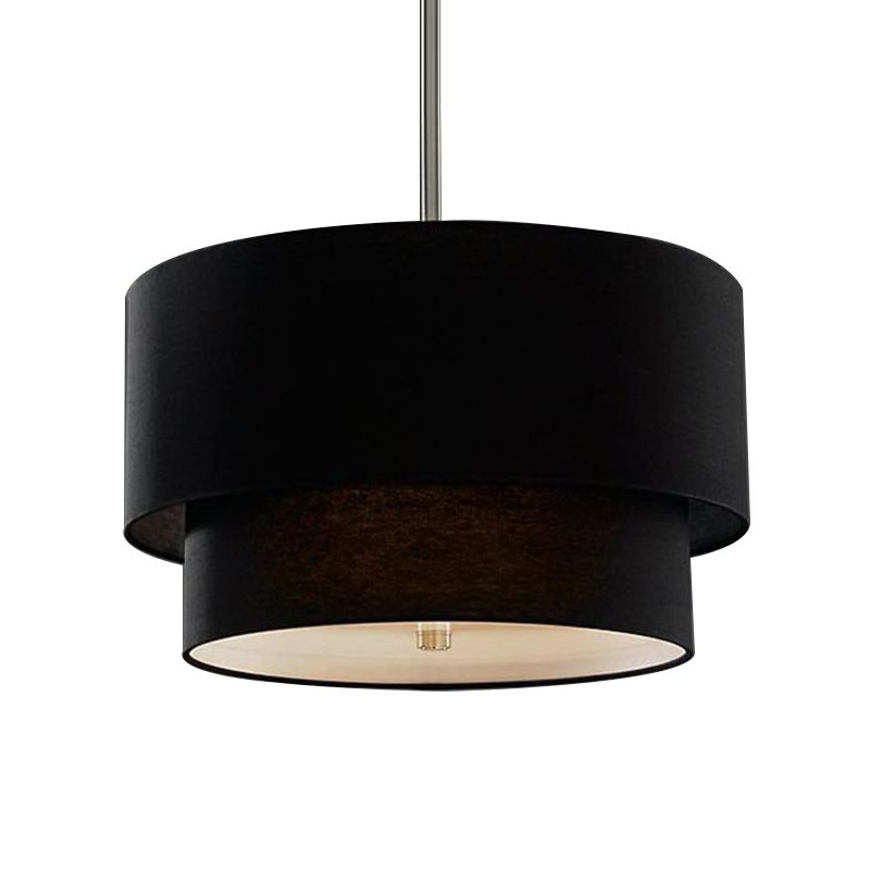 3 Lights Ceiling Light Traditional Layered Concentric Tier Fabric Chandelier in Black/White/Flaxen, 16"/19.5"/23.5" Wide
