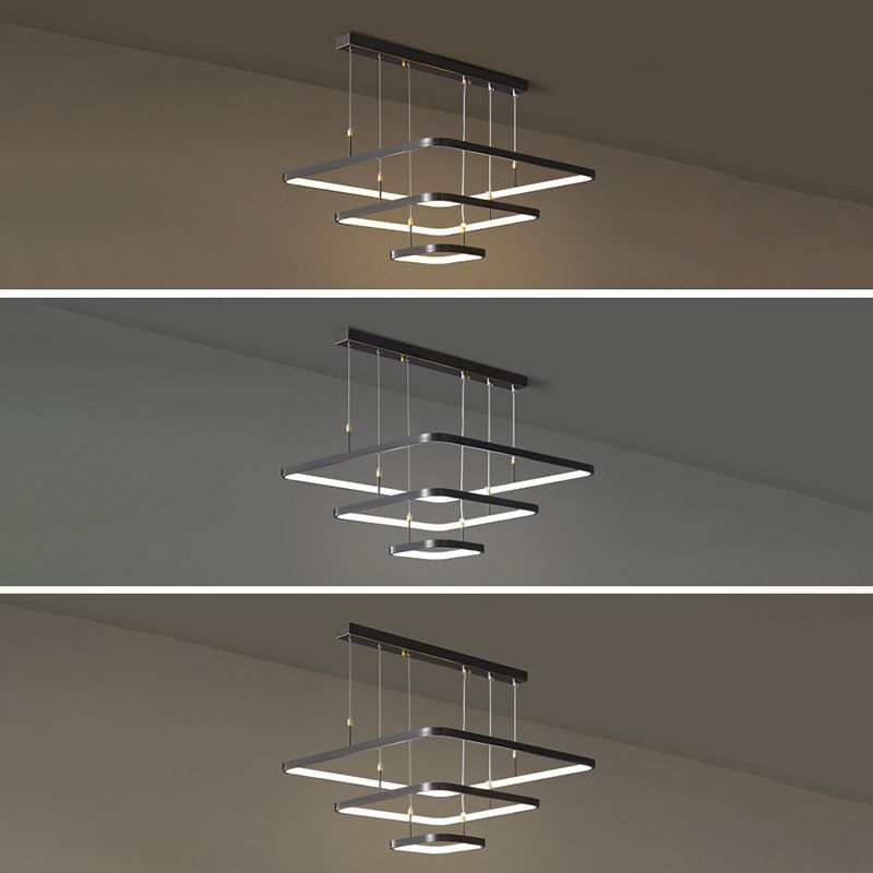 LED Bedroom Ceiling Pendant Light Modern Chandelier Light Fixture with Square Metal Shade