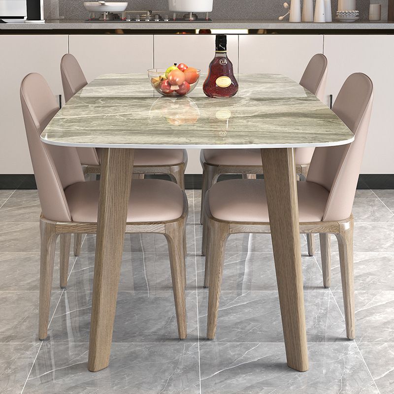 Stone Top Dining Table Mid-Century Modern Table with 4 Legs in Brown