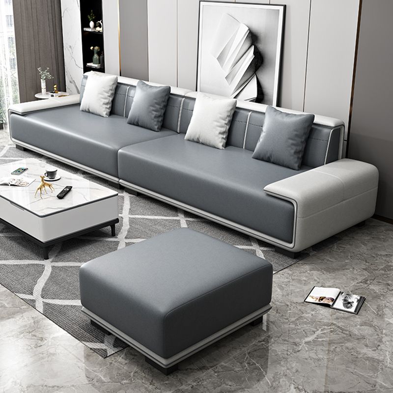 29"H Scandinavian Sectional Sofa Leather Grey Sectionals with Bostol Pillows