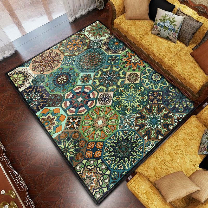 Green Bohemian Rug Polyester Graphic Rug Non-Slip Backing Rug for Living Room
