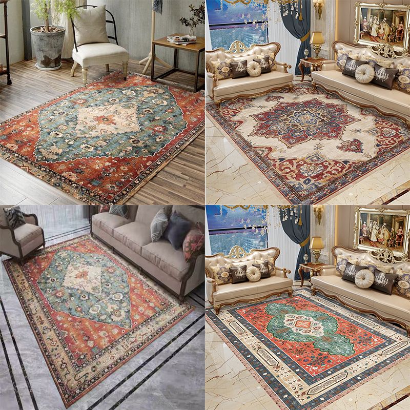 Moroccan Parlor Rug Multi Colored Geometric Patterned Area Carpet Polypropylene Anti-Slip Easy Care Rug