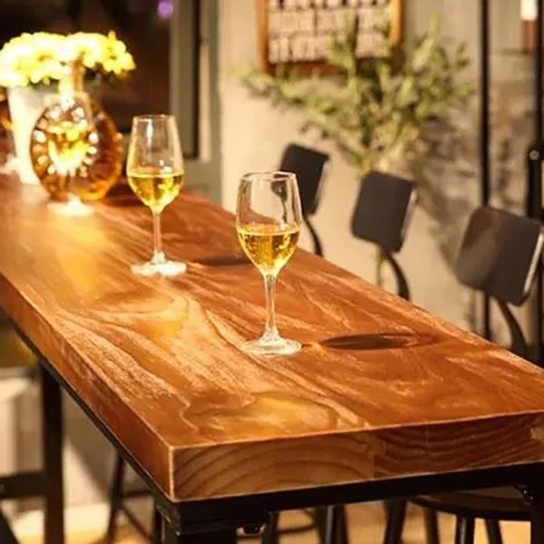 Industrial Rectangle Bistro Bar Desk Pine Solid Wood Bistro Table with Footrest
