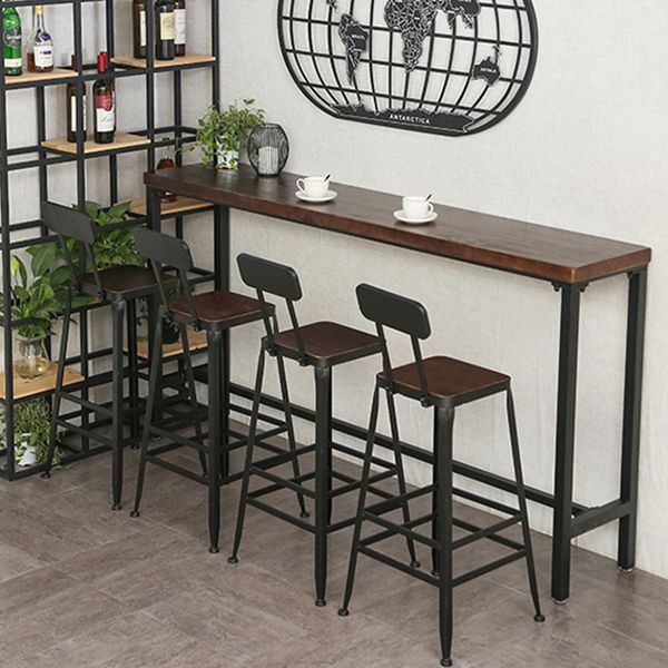 Industrial Brown Pub Table Rectangle Solid Wood Bar Height Table with Trestle Base