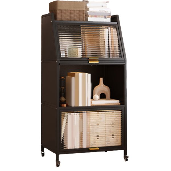 Closed Back Steel Bookcase Standard Glam Bookshelf with Doors