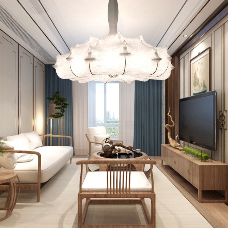 Silk White Pendant Light in Modern Unique Style Wrought Iron Hanging Light for Dining Room