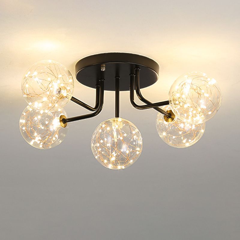 5/7-Light Modernism Black Flush Mount Lighting Glass Shaded Ceiling Light