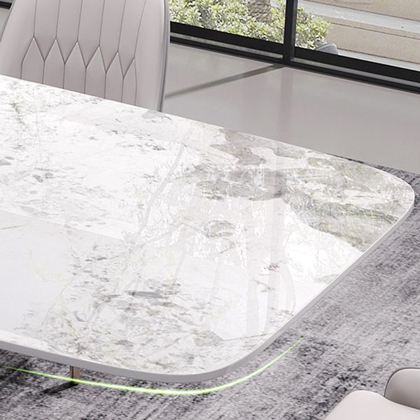 Sintered Stone Top Dining Table for Restaurant Luxury Rectangle Table with Metal Pedestal