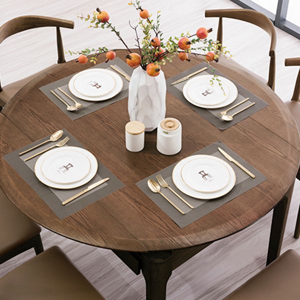 Modern Style Brown Dining Table Round Solid Wood Dining Table with 4 Legs