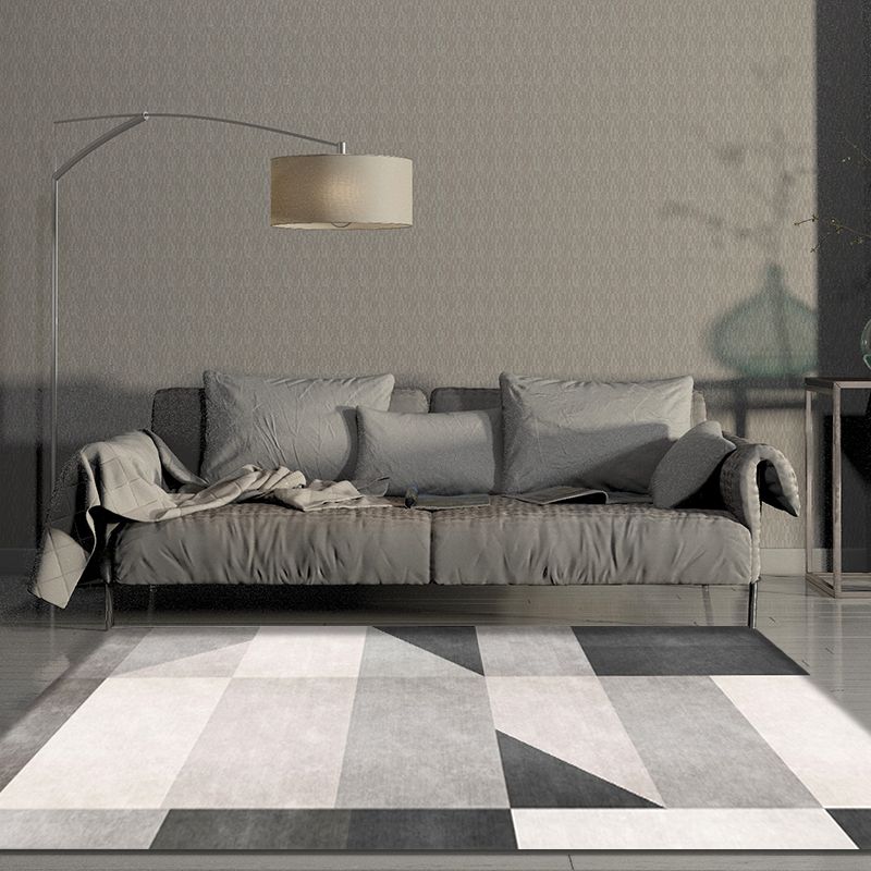 Nordic Geometric Pattern Rug Grey and Black Contemporary Rug Polyester Washable Pet Friendly Anti-Slip Carpet for Living Room