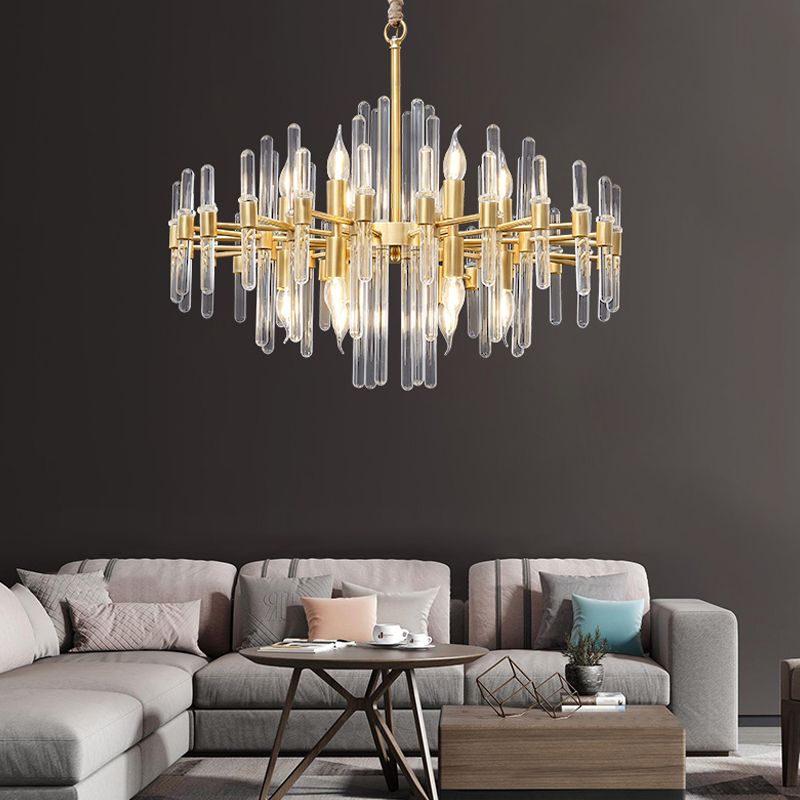 10 Heads Crystal Rod Drop Lamp Postmodern Brass Radial Living Room Chandelier Light