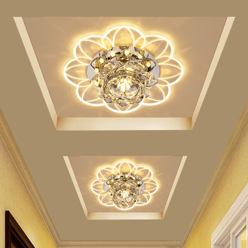 Modern Blooming Lotus Ceiling Flush Clear Crystal LED Hallway Flush Mount Recessed Lighting