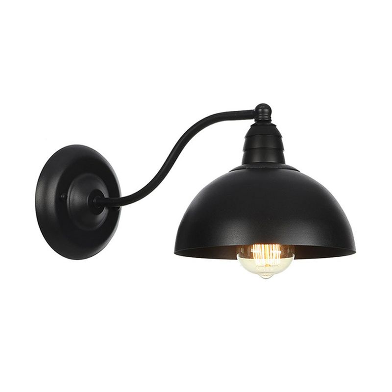 Lampada montata a parete metallica a 1 luce Rustico ciotola nera Luce da parete cucina con turbinio/curvo/braccio a collo di coccole