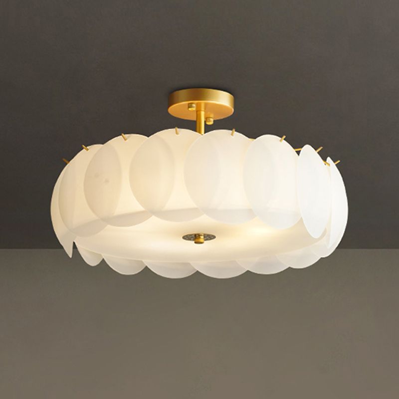Gold Metal Semi Flush Lamp Modern Multi-Head Bedroom Ceiling Lighting with Glass Shade