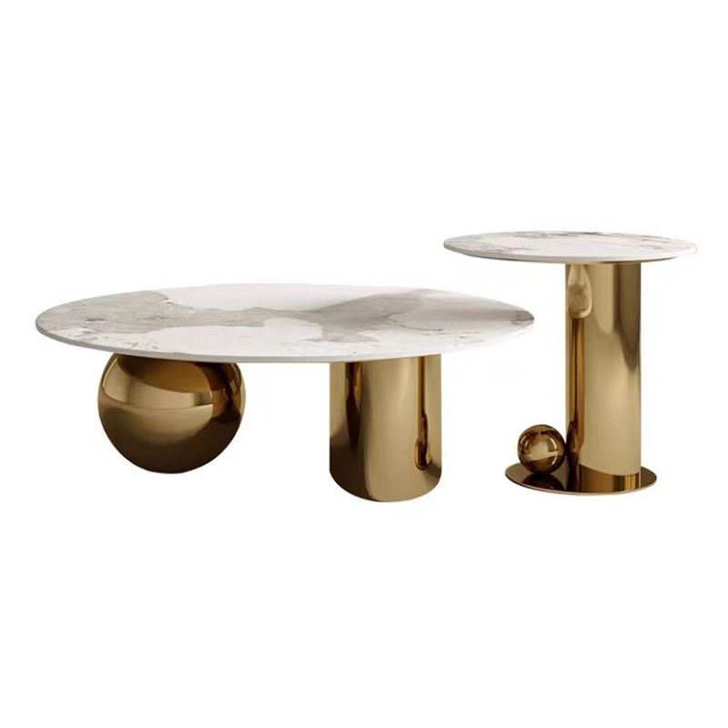 Glam Round Slate Cocktail Table Stainless Steel Abstract Coffee Table