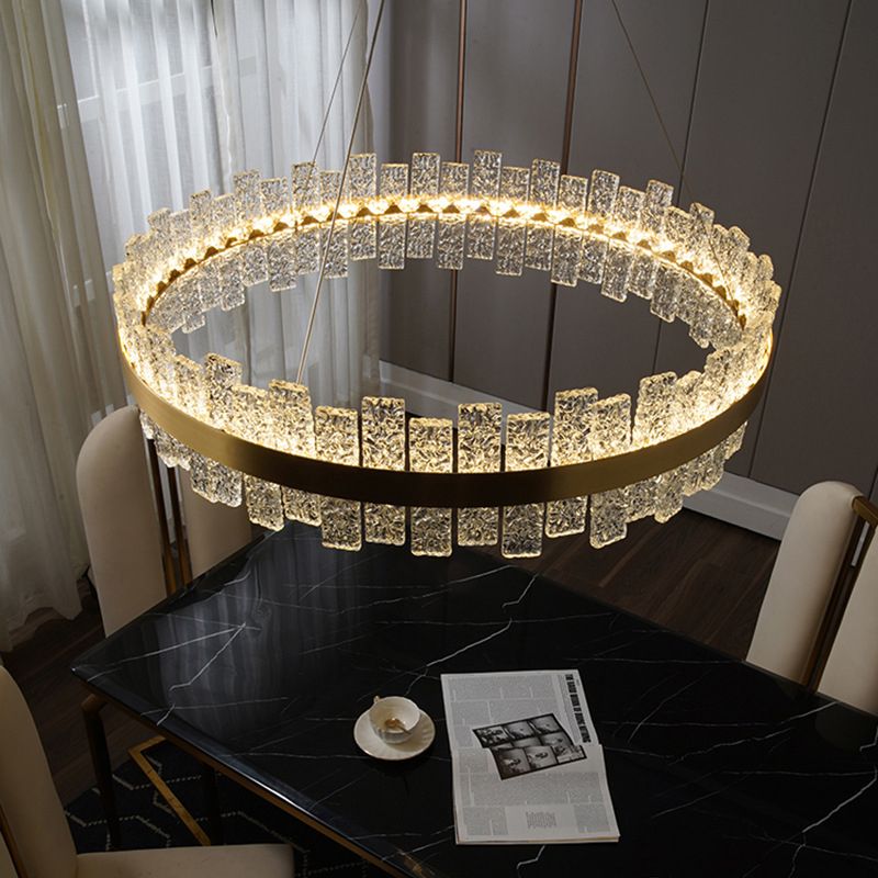 Light Luxury Style LED Pendant Chandelier Circular Glass Chandelier Lamp for Living Room