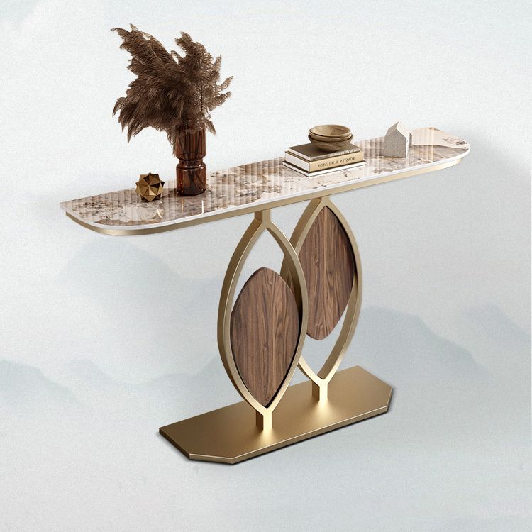 Glam Golden Base Console Table with Half Moon Wtone Top for Hall
