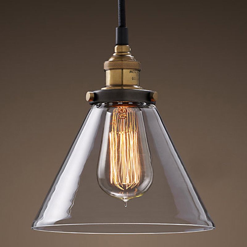 Industrial Vintage Geometric Pendant Light Electroplate Iron Hanging Lamp with Glass Shade