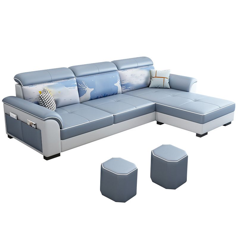 Flared Arms L-Shape Ottoman Included 3-seat Sectionals Sofa with Storage for Apartment