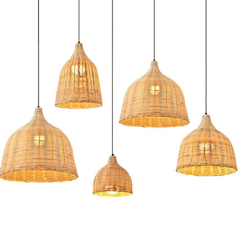 Rattan Domed Hanging Light Fixture Asia Style Pendant Ceiling Light