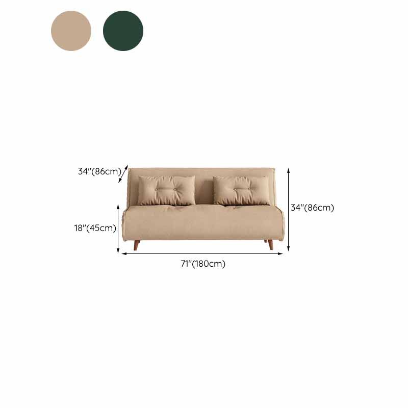 Armless Contemporary Sofa with Pillows Seating in Forest Green and Beige