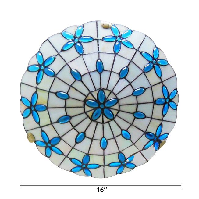 Eclairage en verre en verre bleu, 3 feux Tiffany Flushmount Lighting avec Bowl Shade et Jewel, 5 "High x 16" dans Diamètre