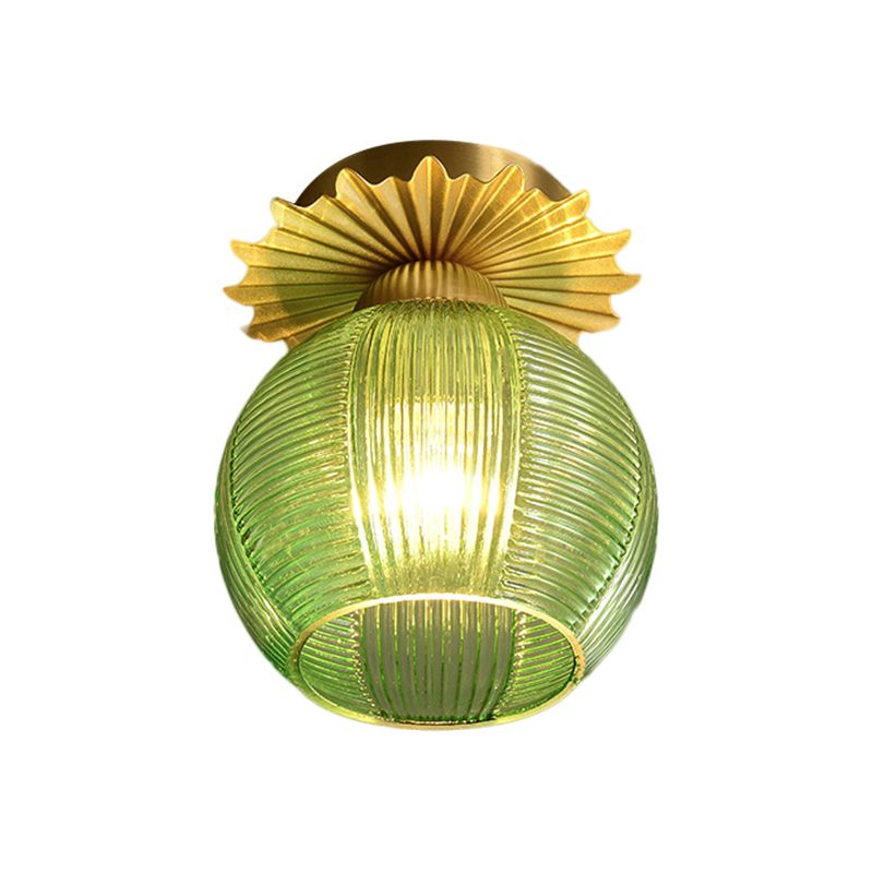 Global Semi Flush Contemporain Clair/Blanc/Bleu Prisme Verre Ampoule Unique Couloir Près du Plafonnier
